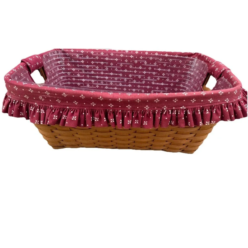 Longaberger 1996 Traditional Red Fabric Plastic Insert Laundry Basket VTG Large